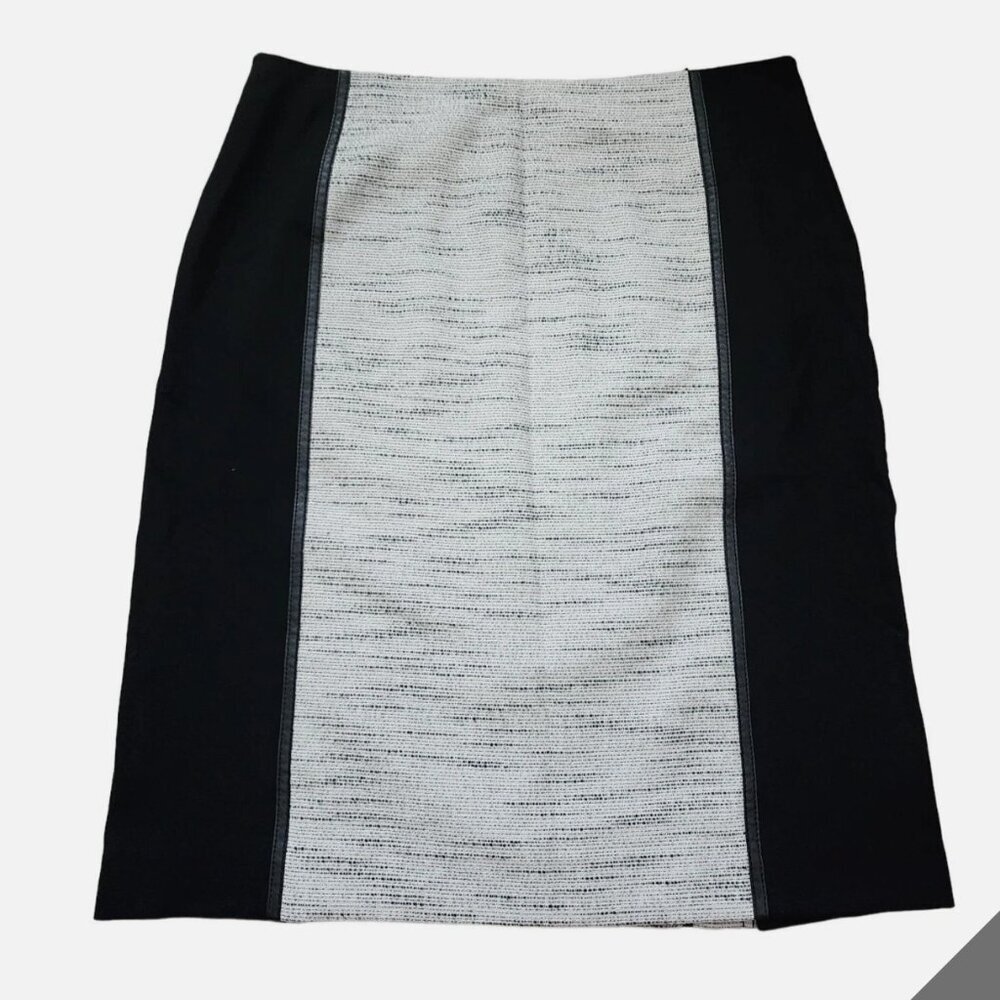 LAFAYETTE 148 New York Skirt Faux Leather Trim Black Slit Straight 14 - Picture 2 of 10